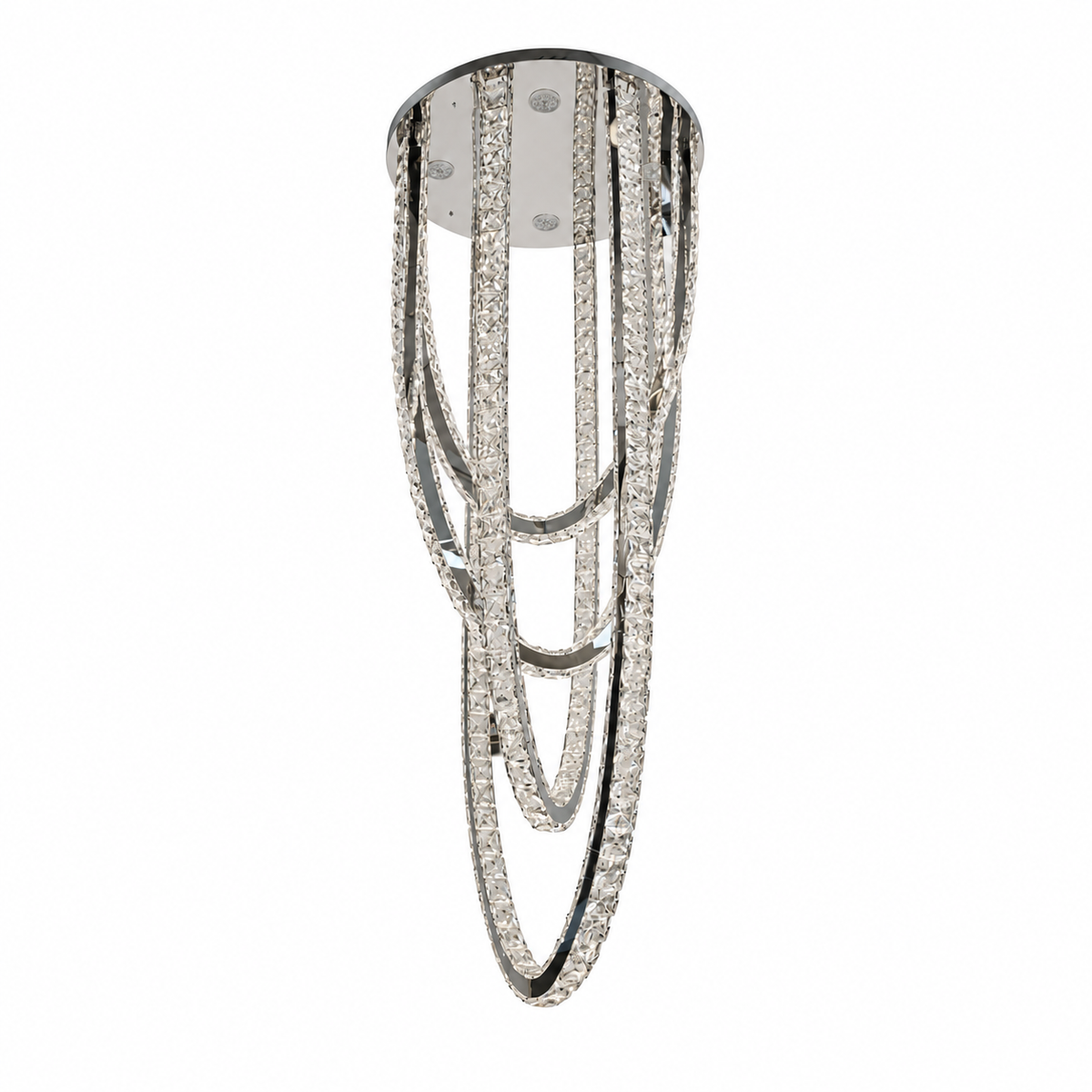 Rivelle Chrome & Clear Crystal Swag Ceiling Light – studio view on white