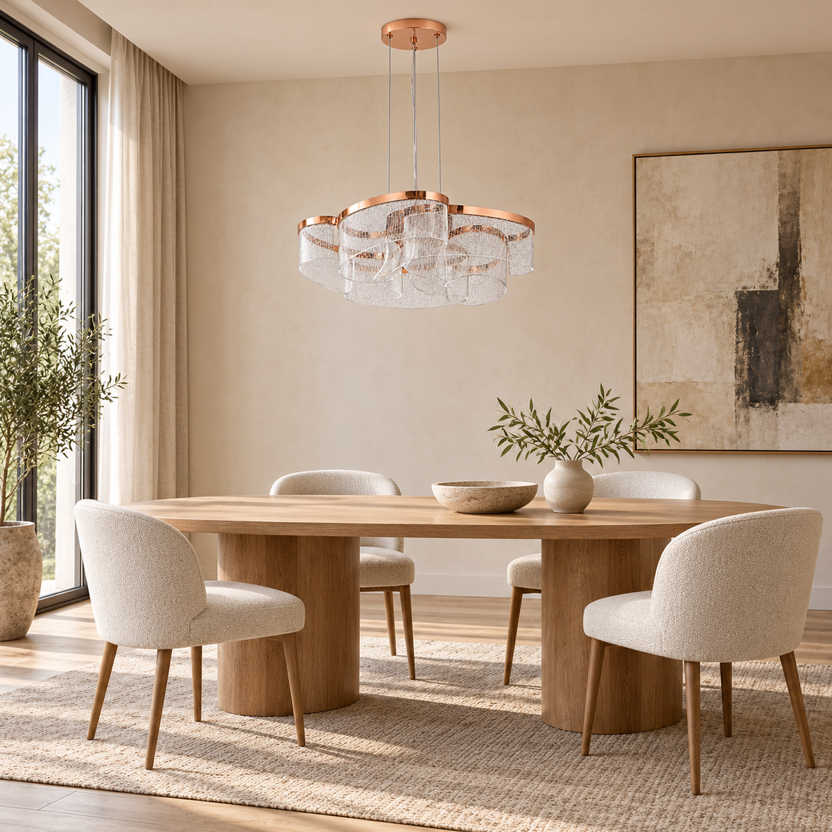 Roselle Rose-Gold Acrylic Loop Pendant Light – daylight interior, light off