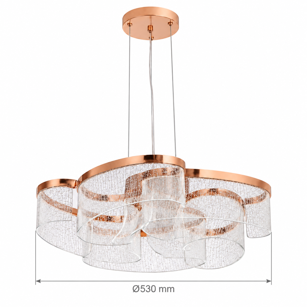 Roselle Rose-Gold Acrylic Loop Pendant Light – confirmed dimensions in millimetres