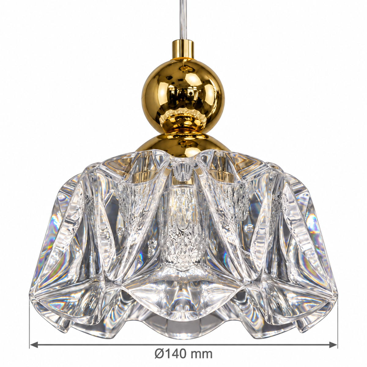 Ruelle Clear Pleated Pendant – confirmed dimensions in millimetres
