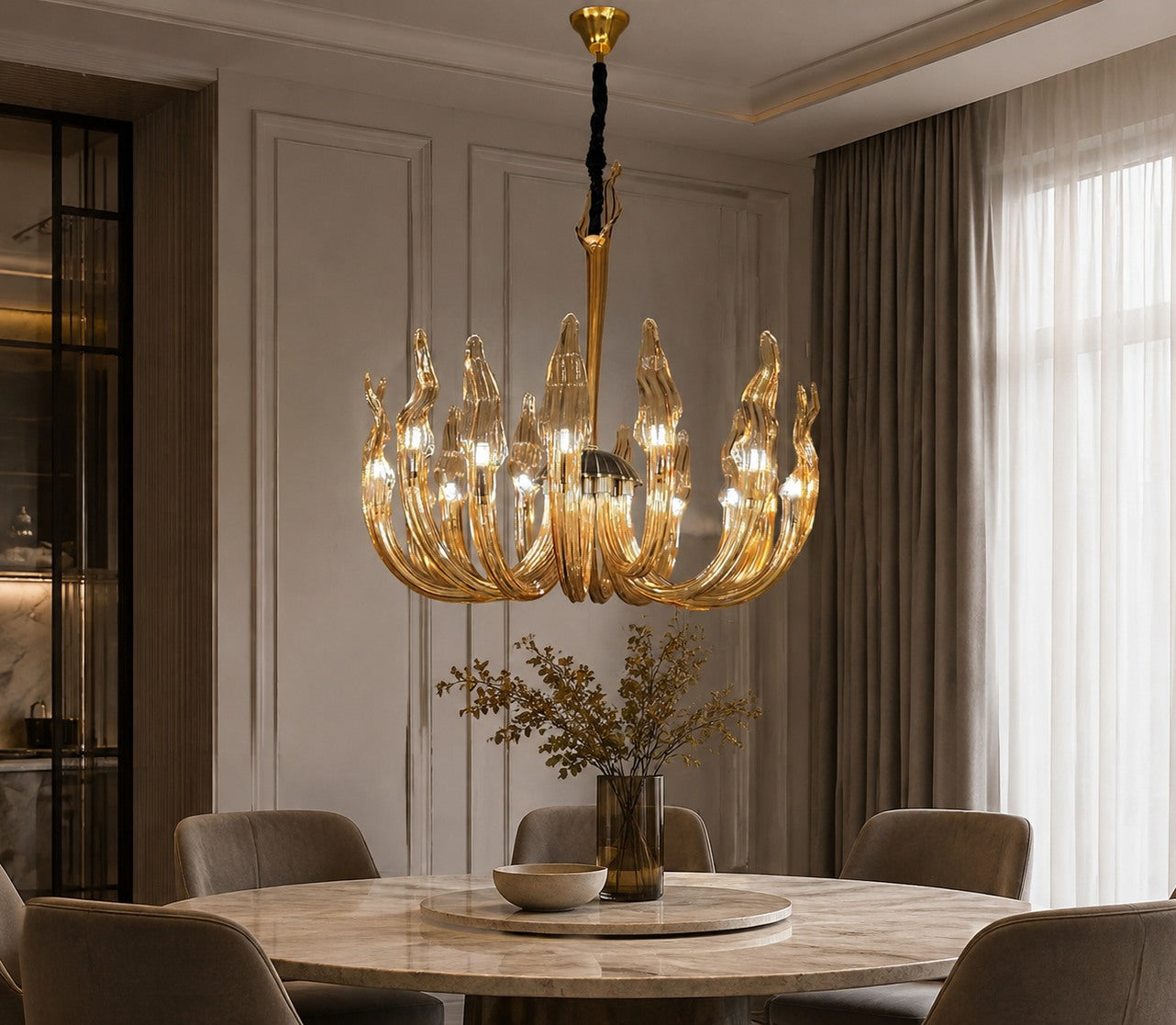 Champagne Flame Glass Chandelier full original in-situ image