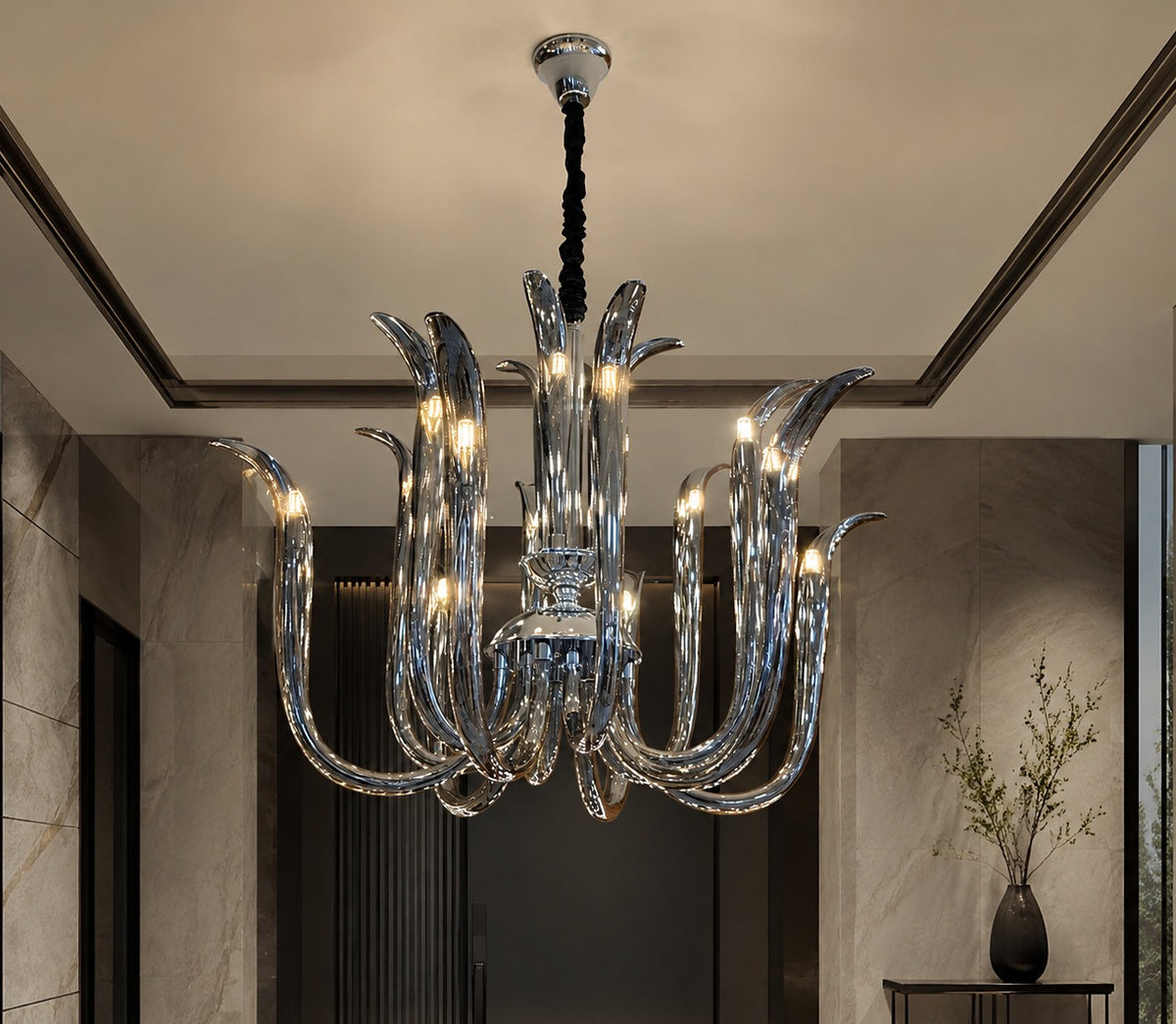 Smoke Curve Glass Chandelier full original in-situ image