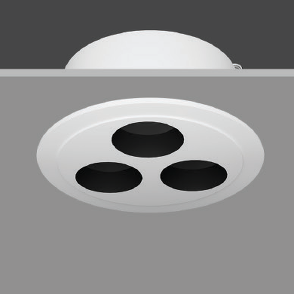 SHAFT 6W white-body round recessed downlight with the original three-aperture optical arrangement; faithfully cropped from the wattage-labelled source photograph.