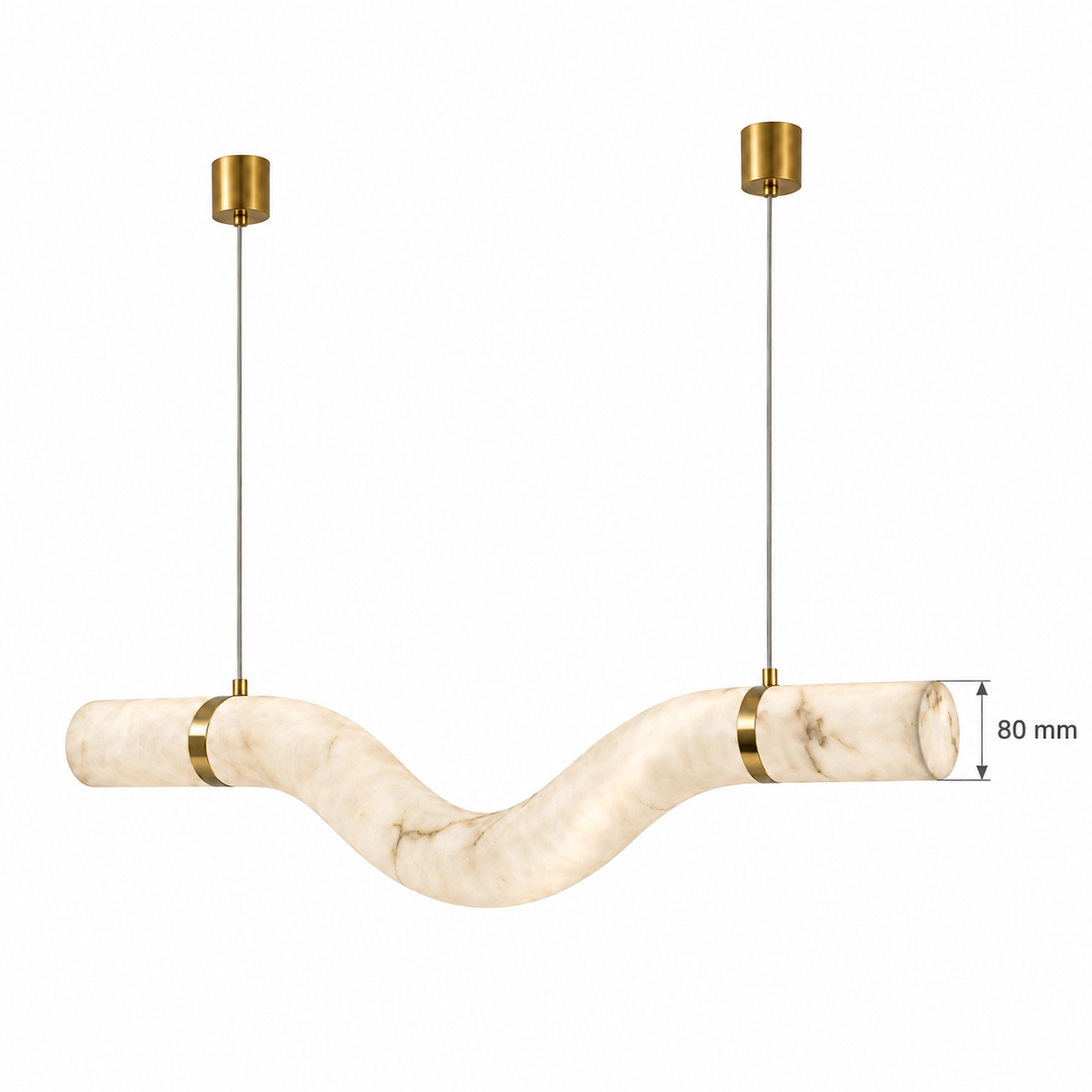 Sinuo Curved Faux-Stone Linear Pendant Light, confirmed dimension diagram