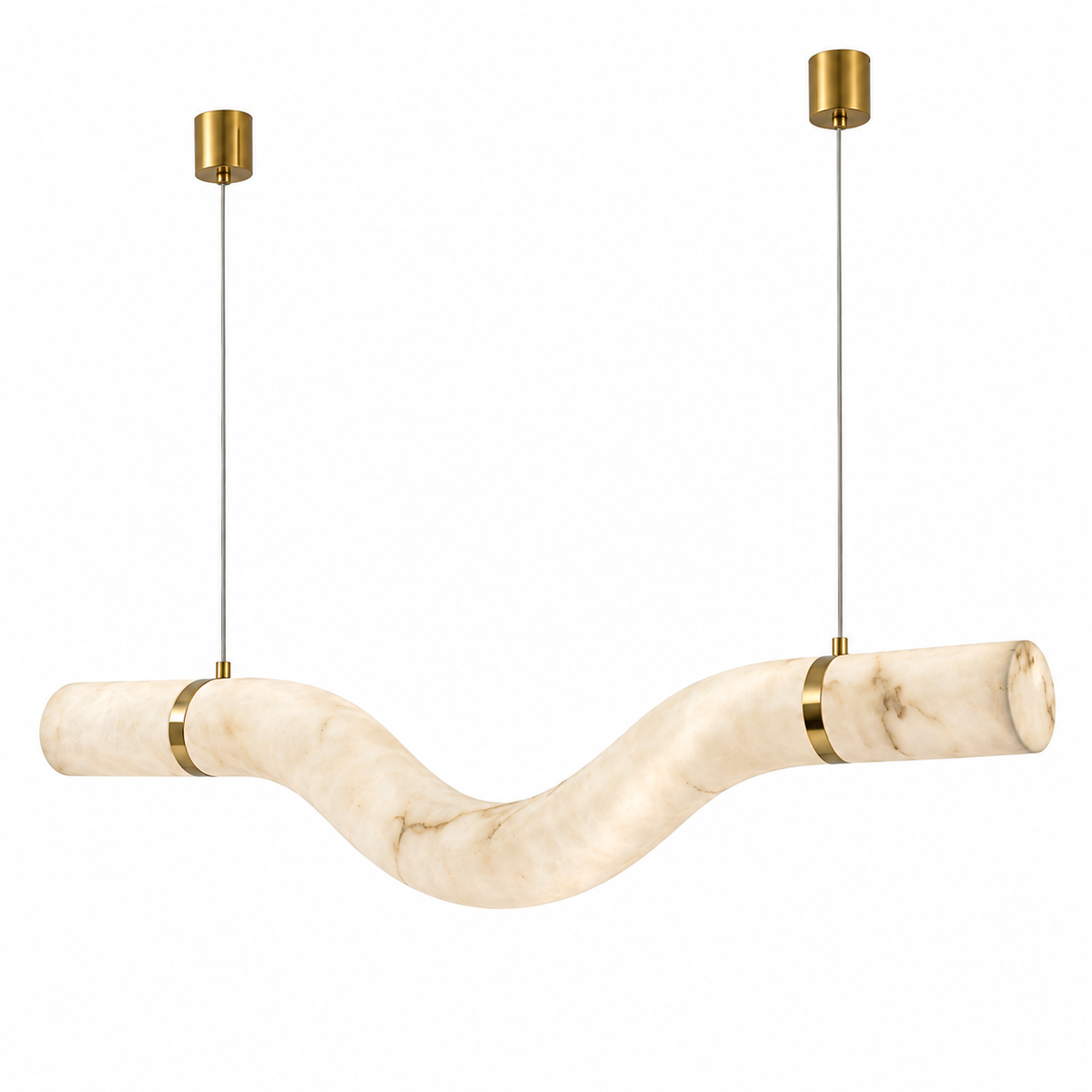 Sinuo Curved Faux-Stone Linear Pendant Light, studio view on white