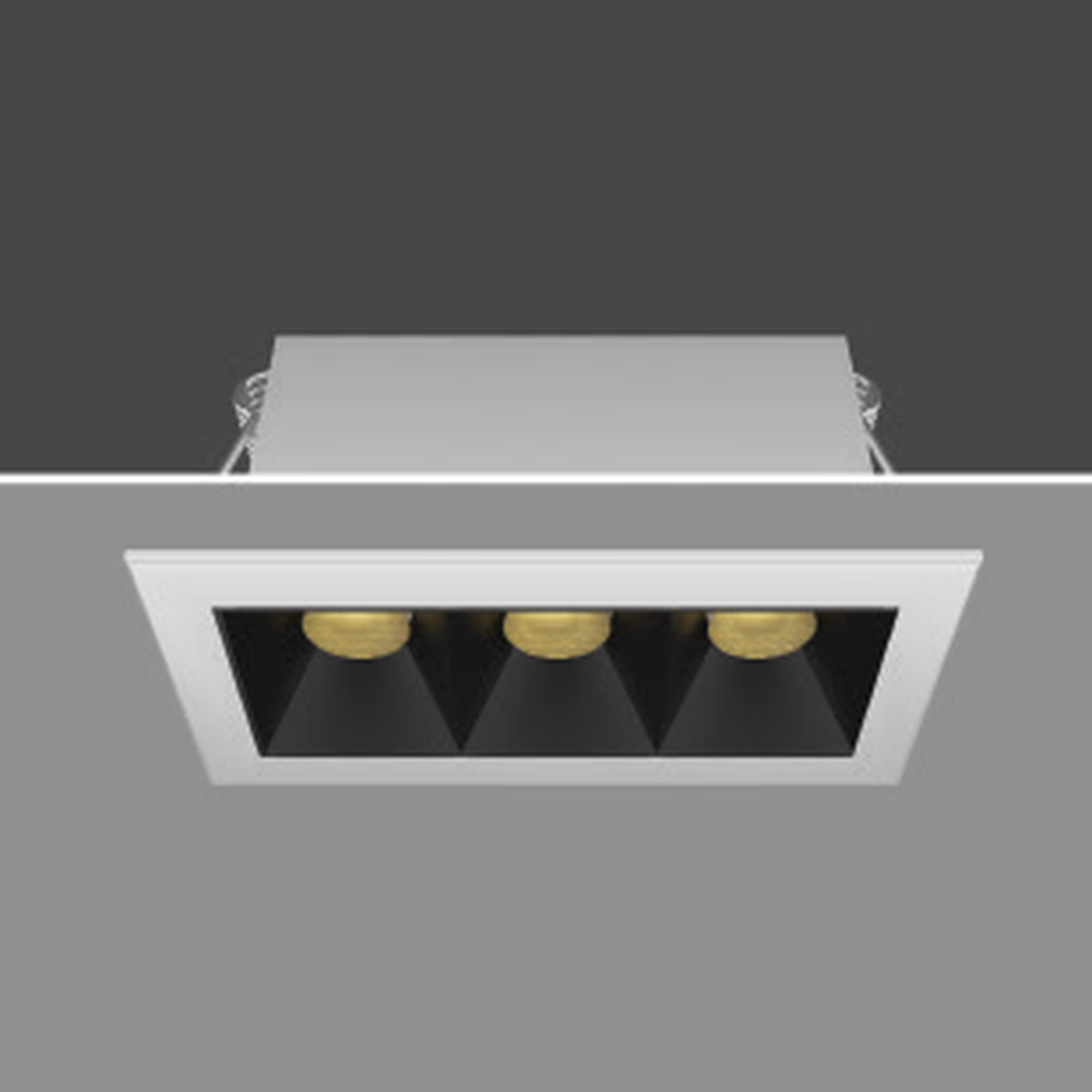 SLENDER 5W white-body linear recessed downlight with original optical arrangement; exact wattage source photograph, black-body photograph unavailable.