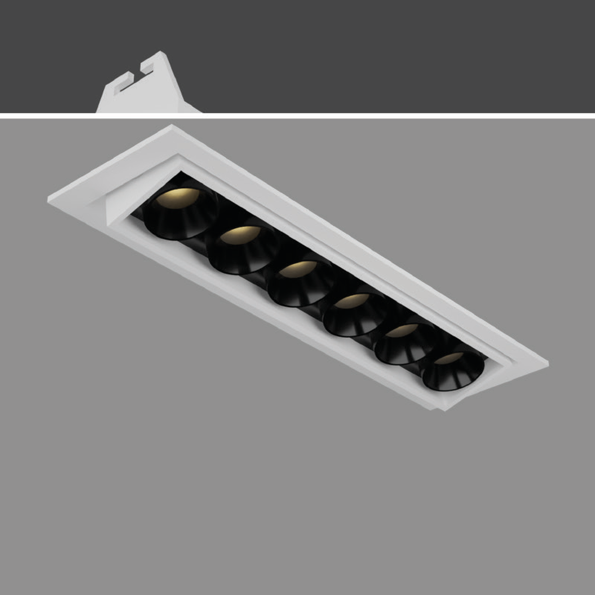Original SLENDER-M white-body linear recessed spotlight family reference with its original frame and directional optical assembly; pictured wattage unconfirmed and black-body photograph unavailable.