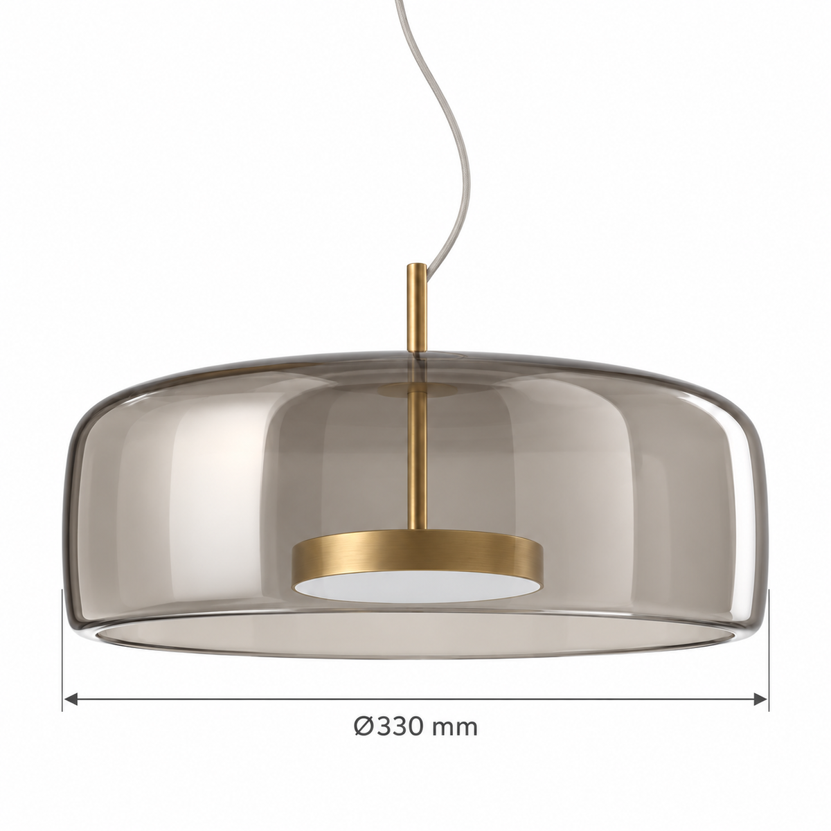 Smoke Glass Shallow Dome Pendant, dimension diagram showing shade outer diameter 330 mm
