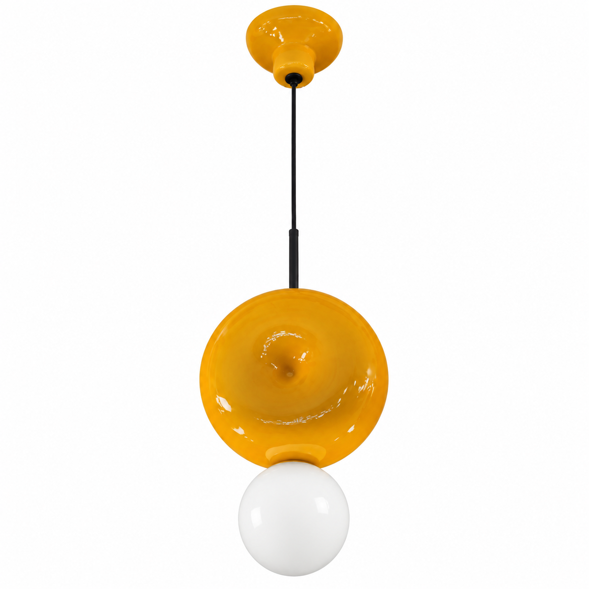 Solivane Orange Ceramic Disc and Globe Pendant – studio view on white