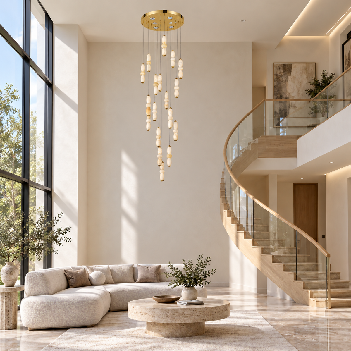 Stellora Eighteen-Drop Marble Chandelier – daylight interior, light off