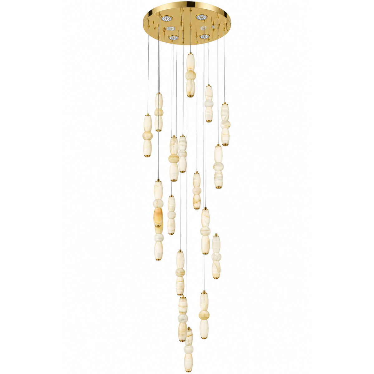 Stellora Eighteen-Drop Marble Chandelier – studio view on white