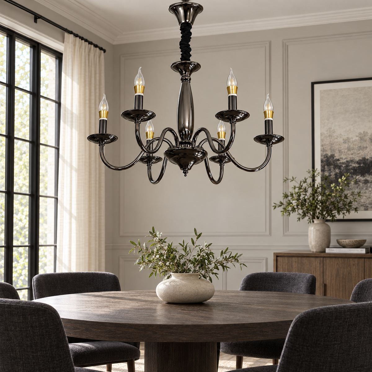 SYLVENNE-S PBK 6-light chandelier in a bright dining room