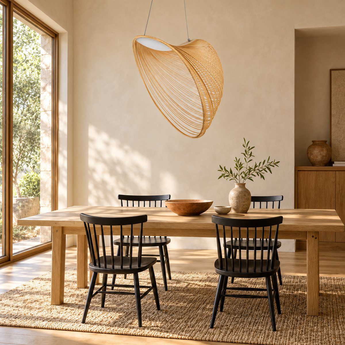 Sylvera Twisted Wood Lattice Pendant – daylight interior, light off