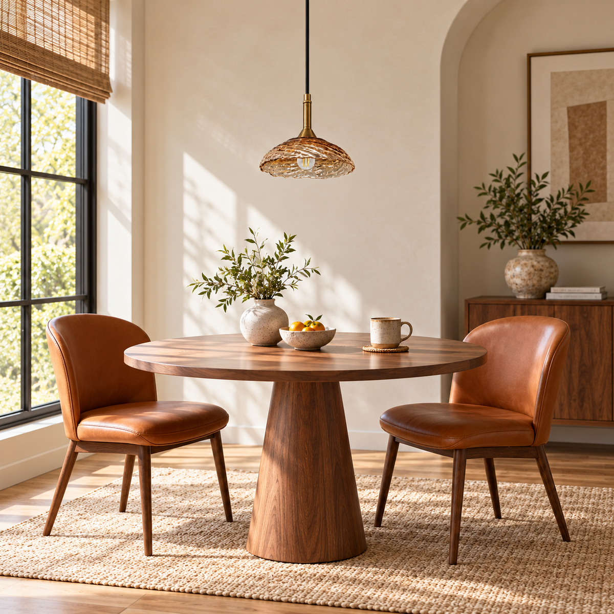 Tavira Rippled Amber Glass Pendant – daylight interior, light off
