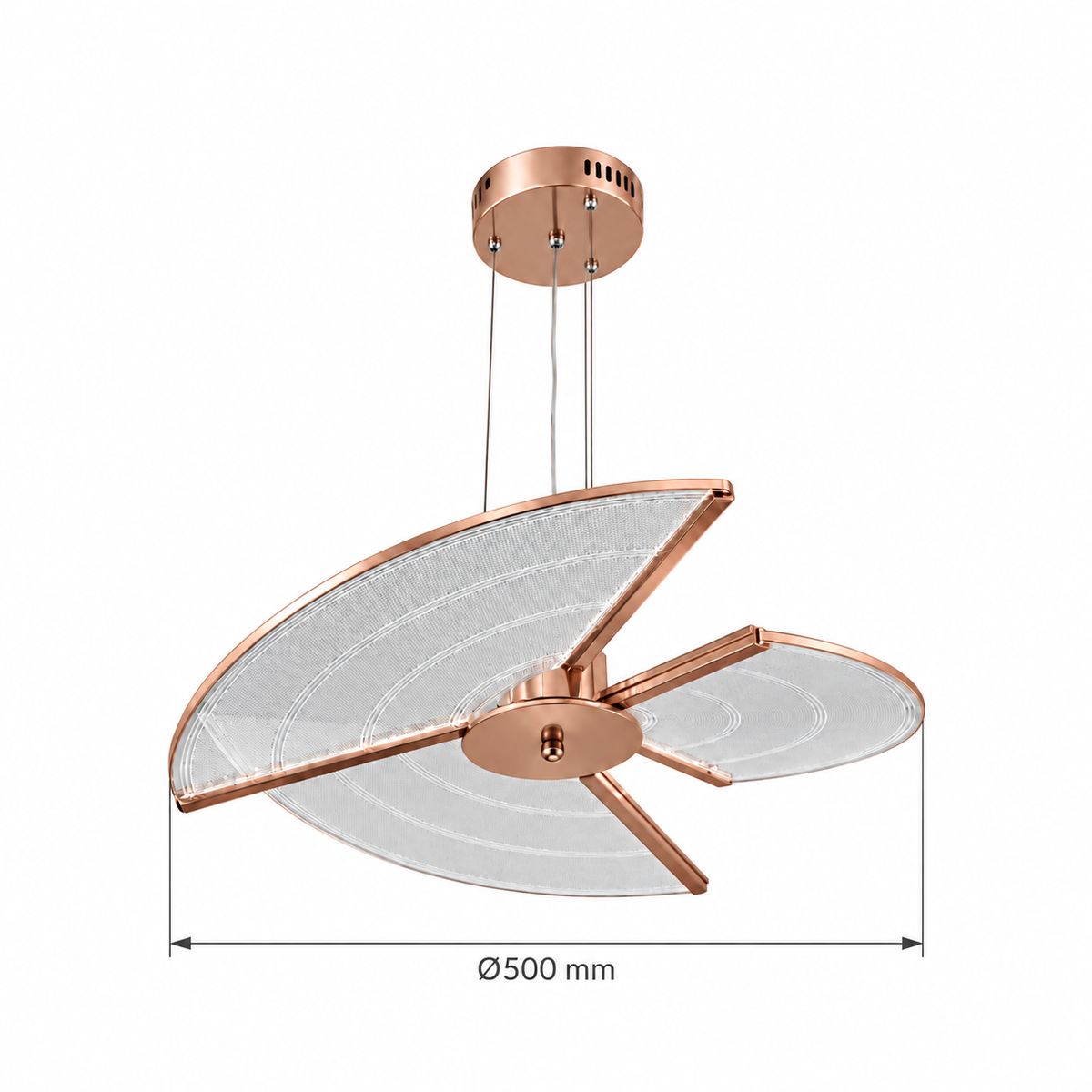 Three-Leaf Acrylic Chandelier, dimension diagram; body diameter 500 mm
