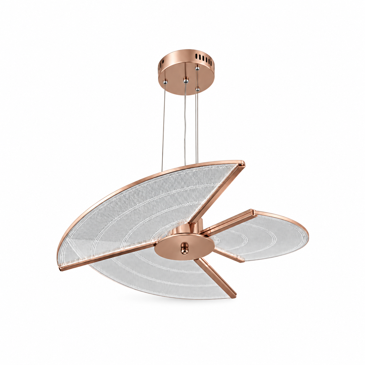 Three-Leaf Acrylic Chandelier, unlit studio view