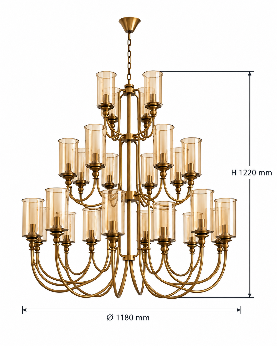 Three-tier amber cylinder glass AB chandelier dimensions, Ø1180 mm and H1220 mm
