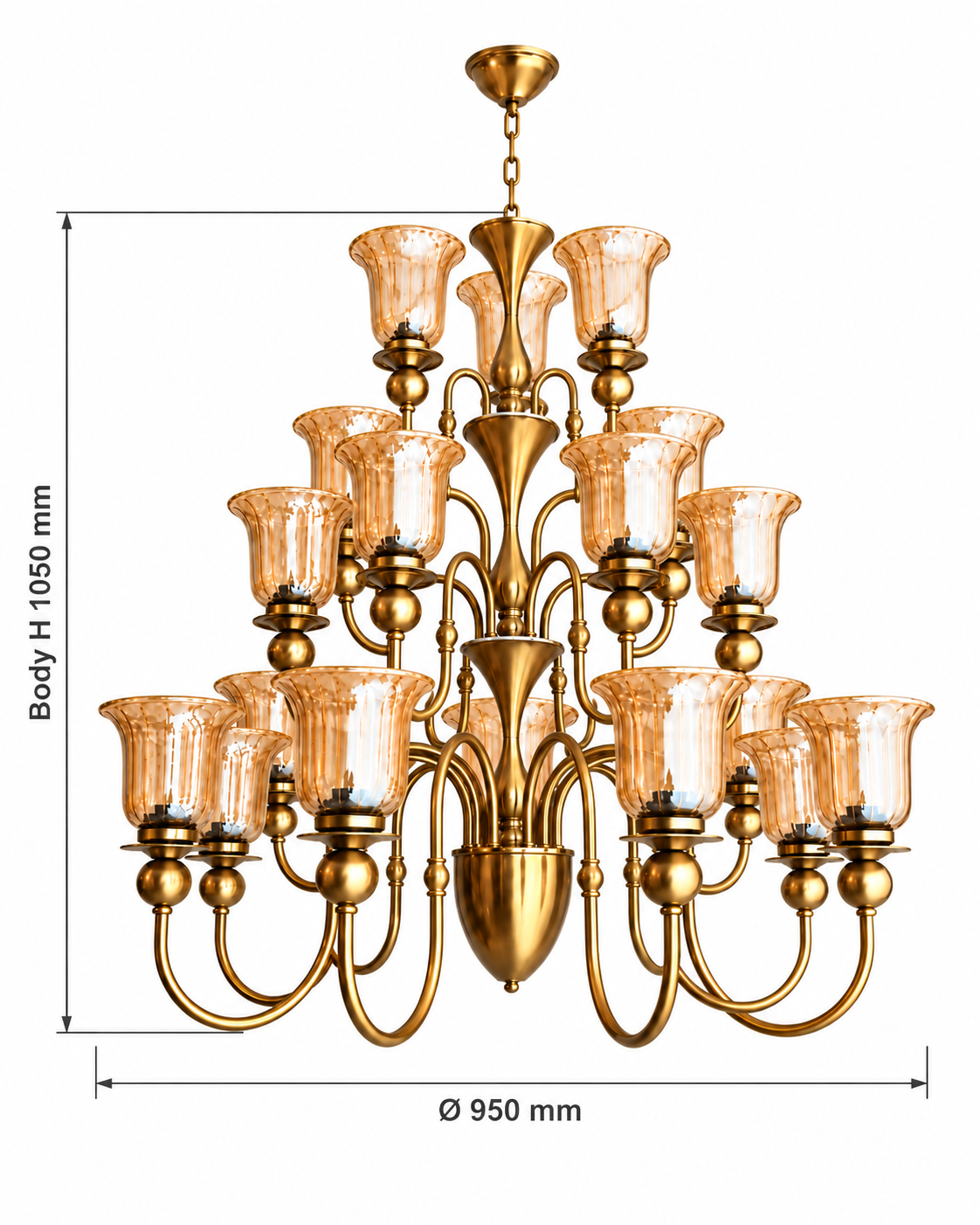 Three-tier amber glass AB chandelier dimensions, Ø950 mm and body H1050 mm