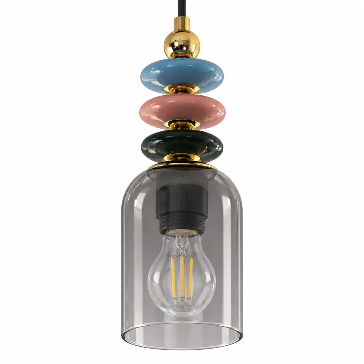 Totema Large Ceramic & Smoke-Toned Pendant Light, studio view on white