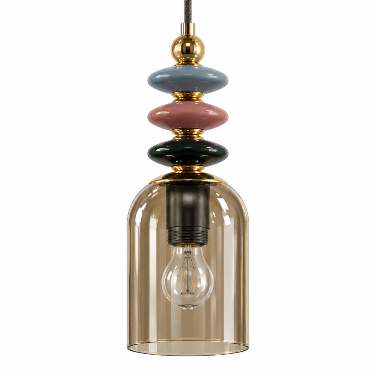 Totema Small Ceramic & Smoke-Toned Pendant Light, studio view on white