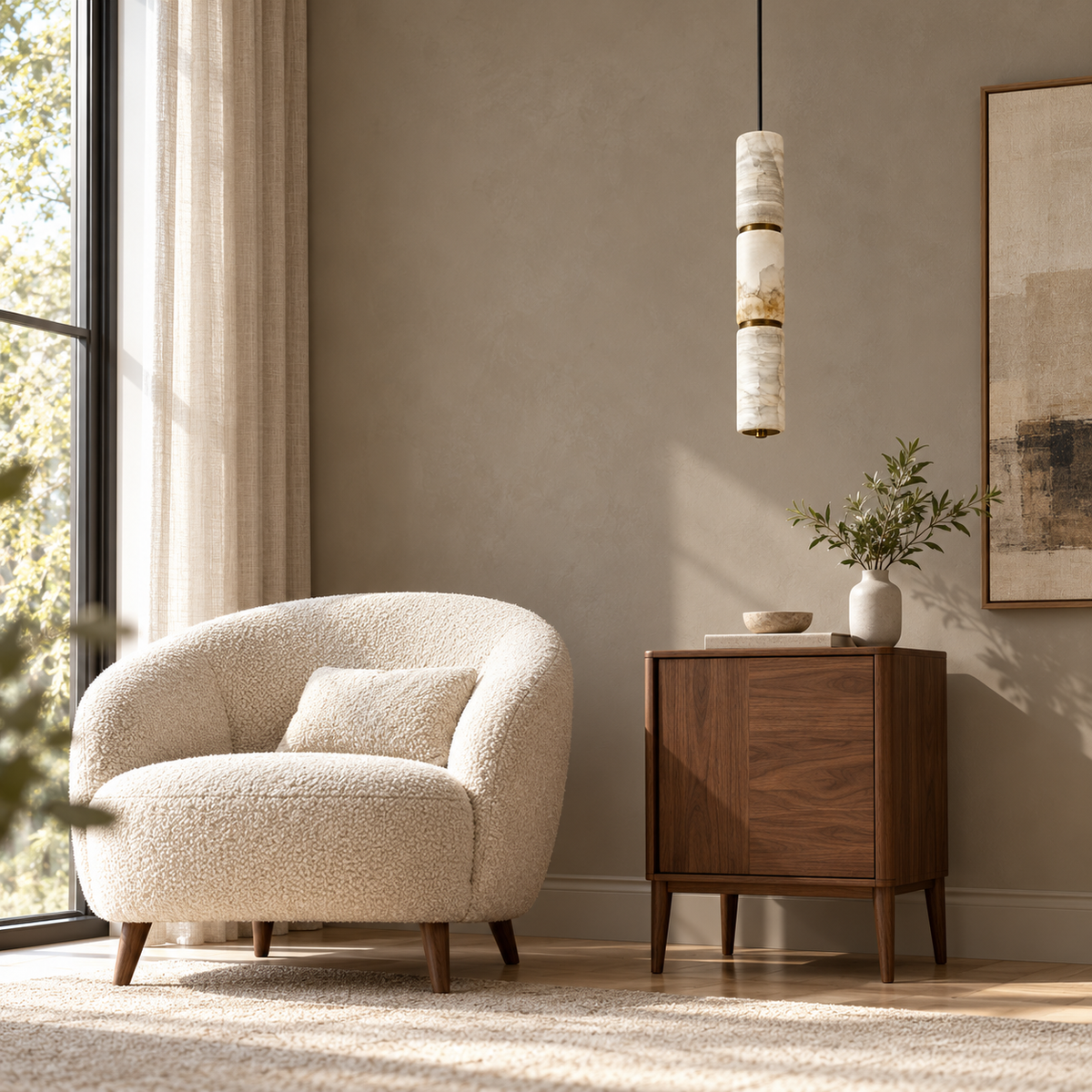 Trivelle Three-Section Marble Pendant – daylight interior, light off