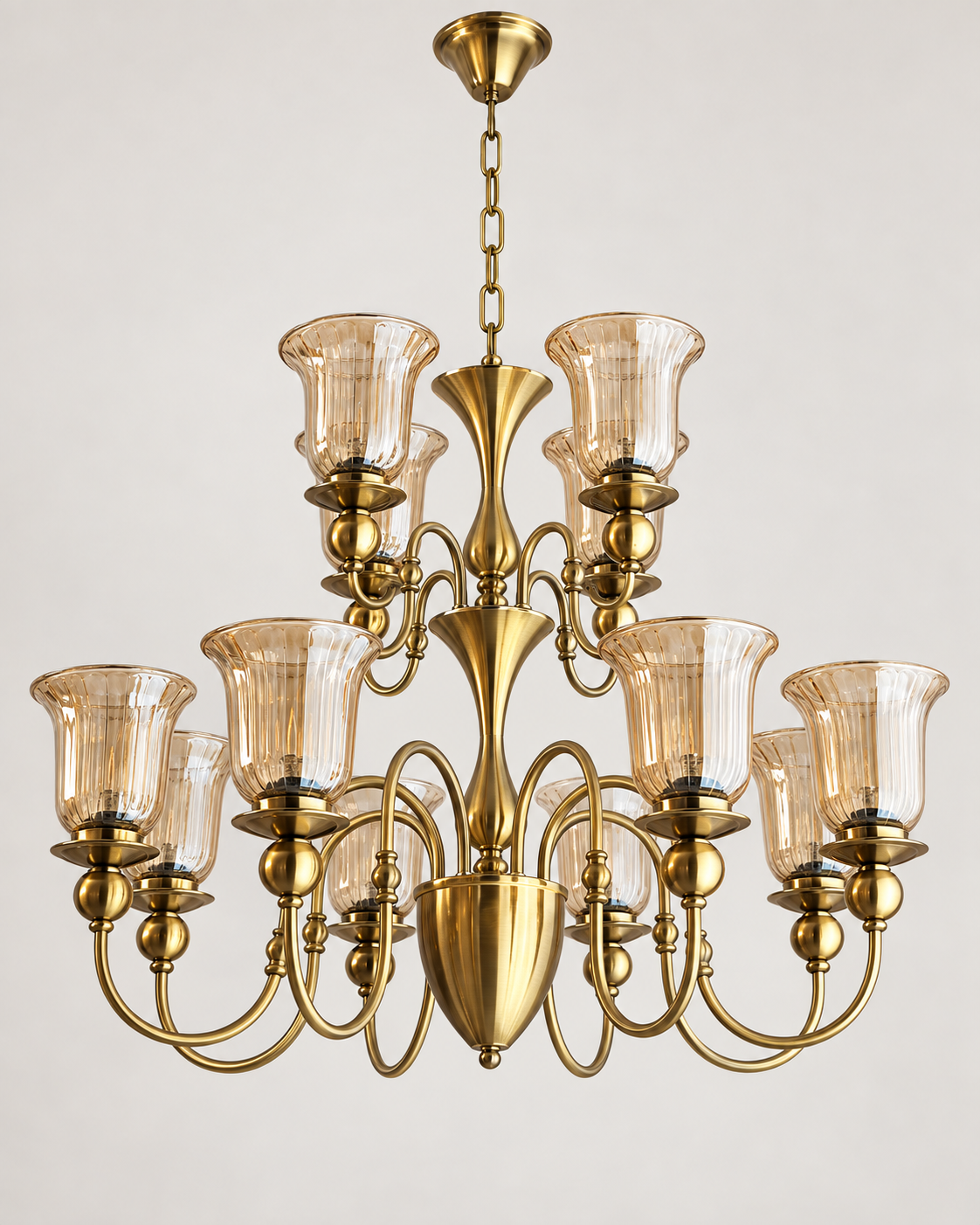 Two-tier fluted glass chandelier on a clean white background