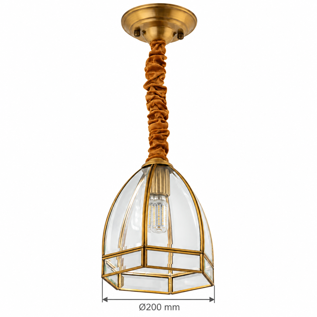 Valenne Arched Brass Glass Lantern Pendant – confirmed dimensions in millimetres