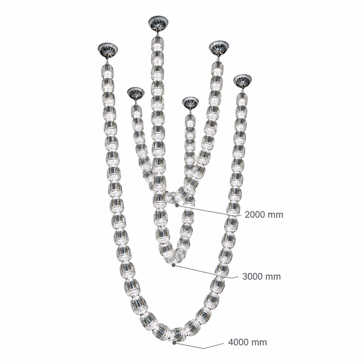 Velisse Triple-Swag Crystal Chandelier – confirmed dimensions in millimetres