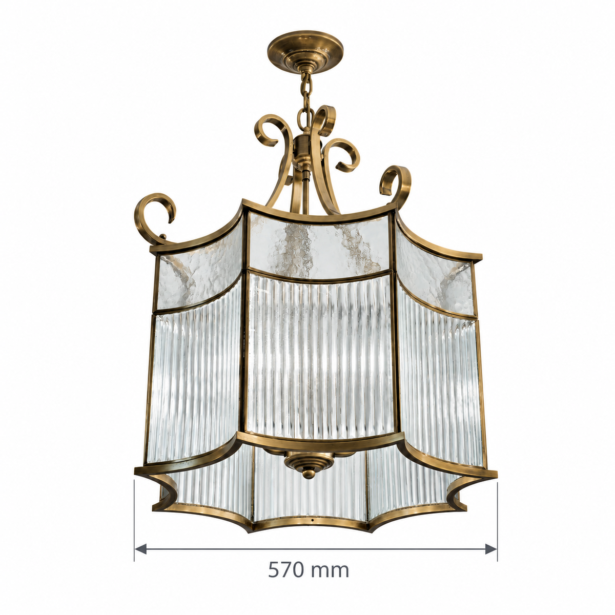 Vespera Scalloped Brass & Clear Glass Lantern – confirmed dimensions in millimetres