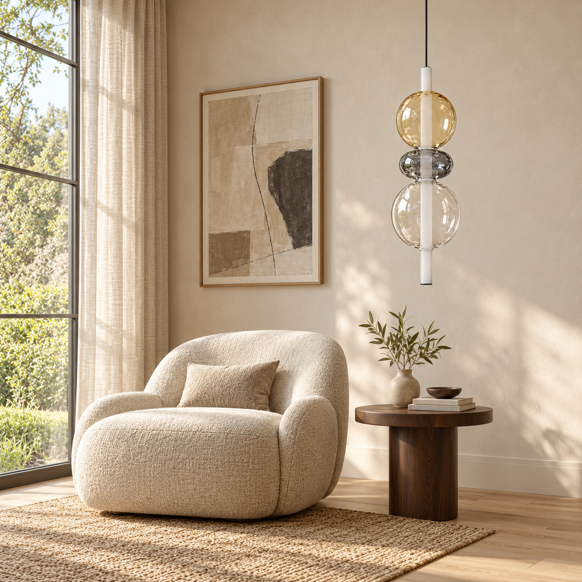 Vetro Amber & Clear Glass Totem Pendant Light, daylight interior, light off