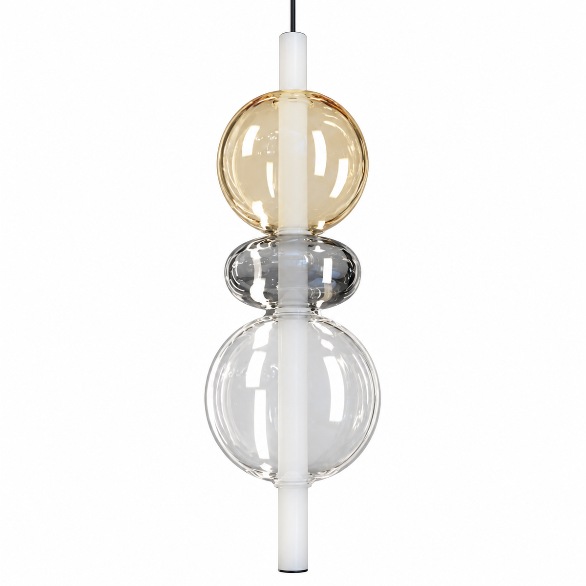 Vetro Amber & Clear Glass Totem Pendant Light, studio view on white