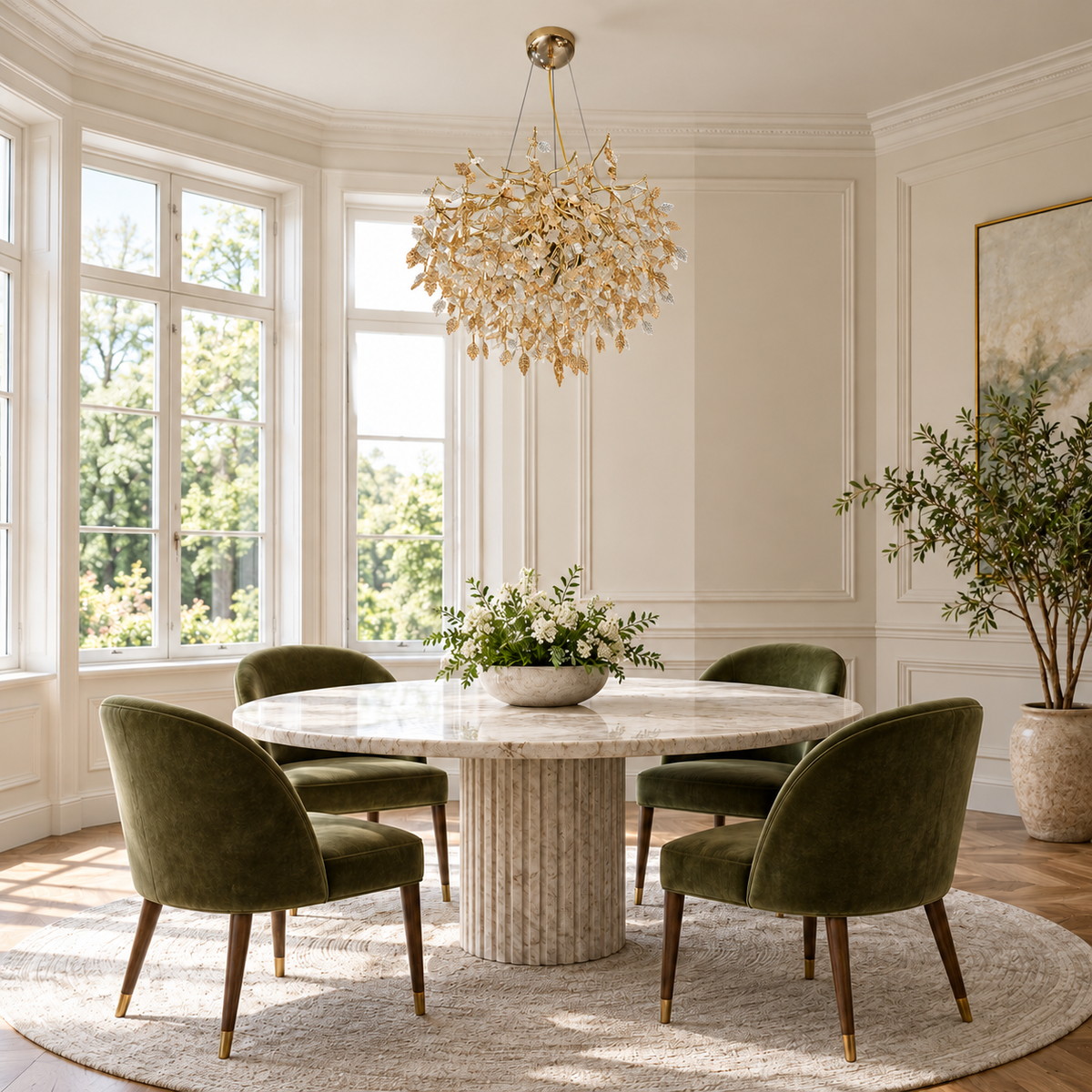 Virelle Crystal Leaf Branch Chandelier – daylight interior, light off