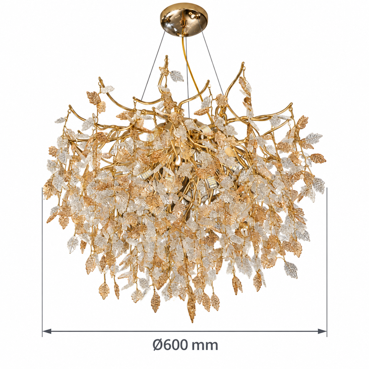 Virelle Crystal Leaf Branch Chandelier – confirmed dimensions in millimetres