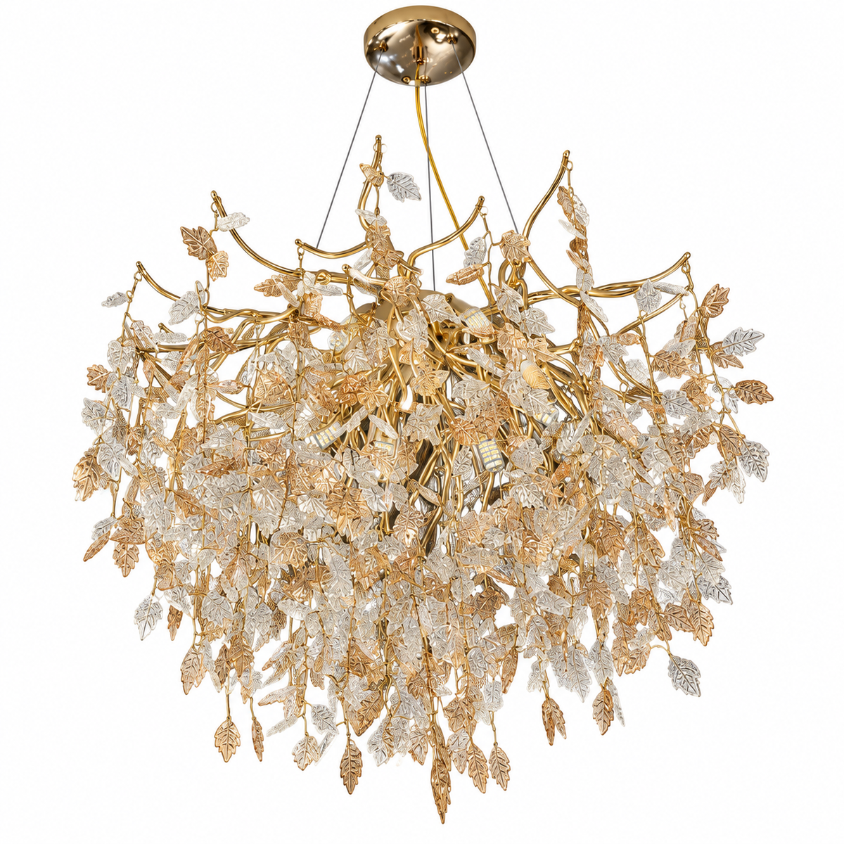 Virelle Crystal Leaf Branch Chandelier – studio view on white