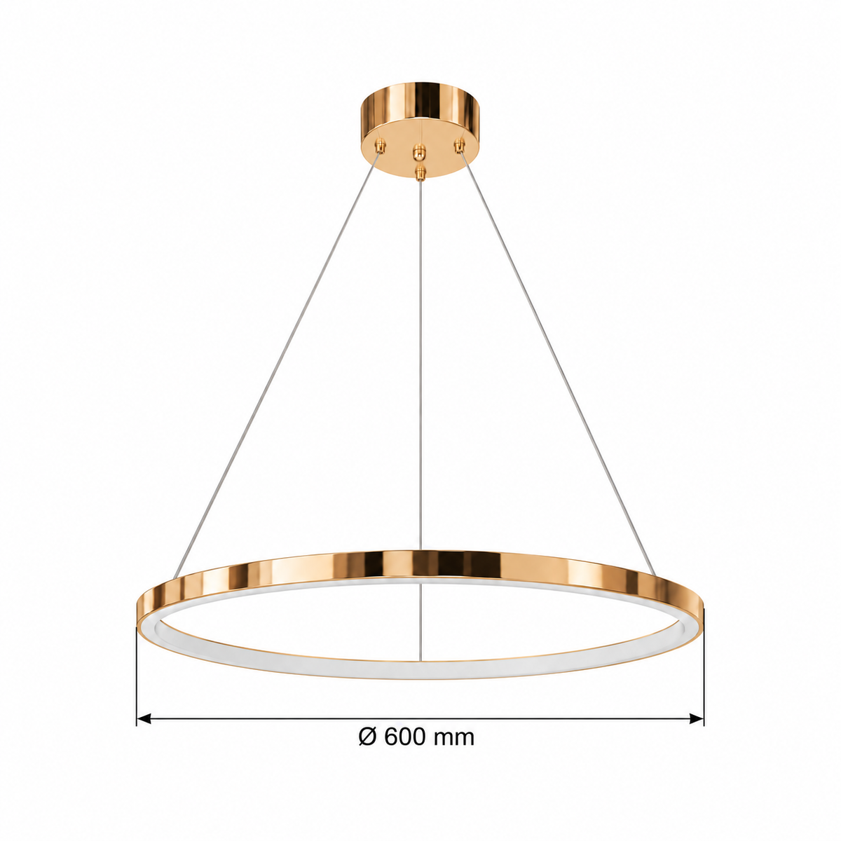 Warm Metallic Halo Pendant, dimension diagram; ring diameter 600 mm