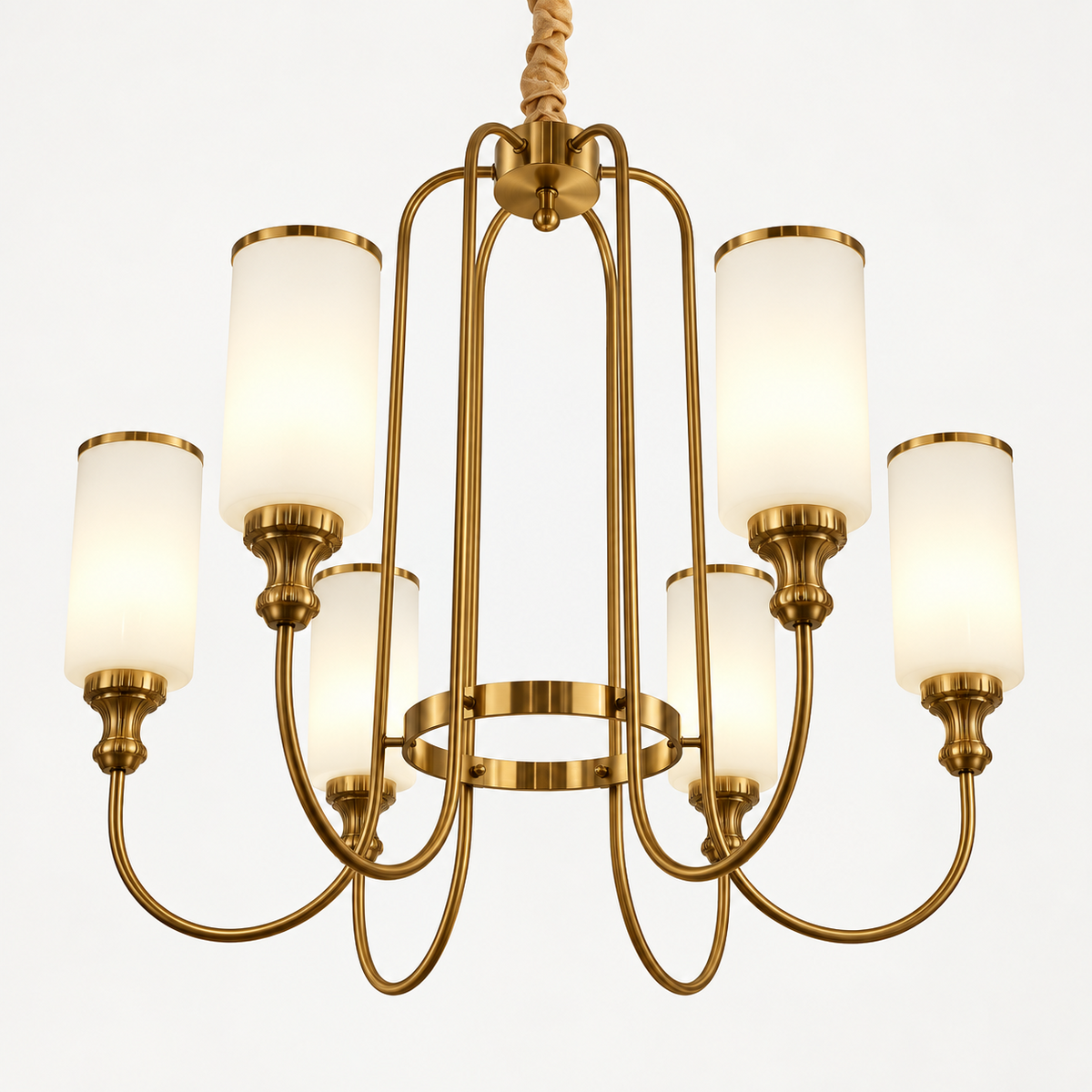 White glass GAB 6-light chandelier on a clean white background