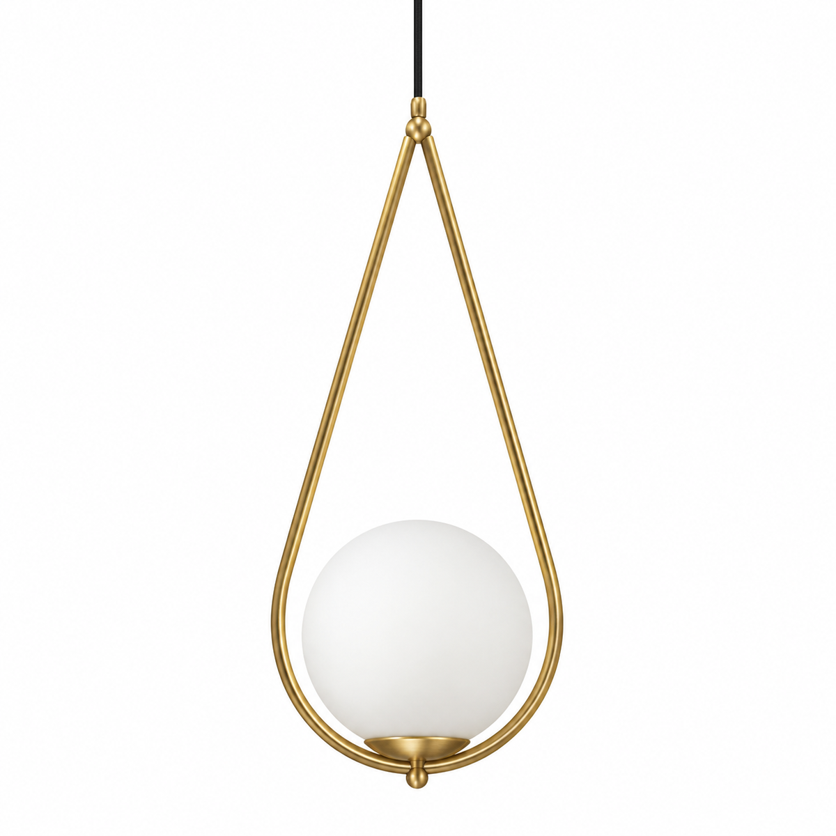 White Glass Teardrop Frame Pendant, unlit studio view