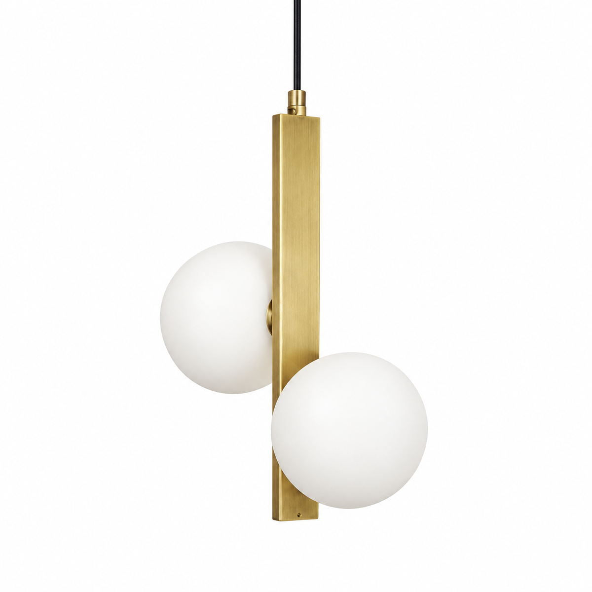 White Glass Twin-Globe Bar Pendant, unlit studio view