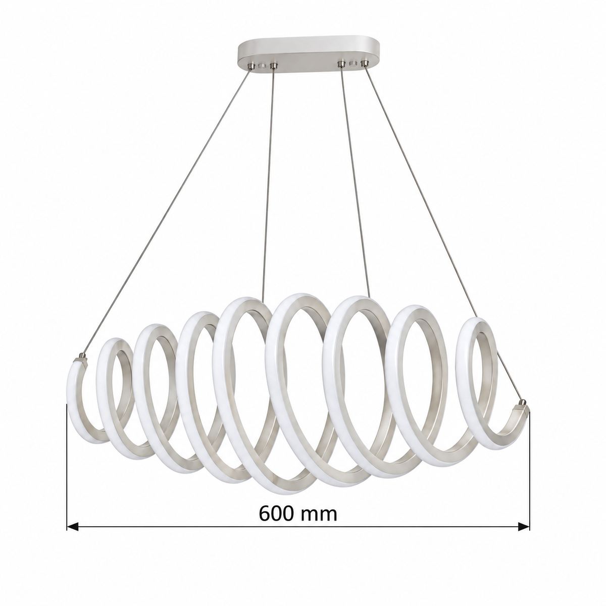 White Helix Ribbon Pendant, dimension diagram; light body length 600 mm