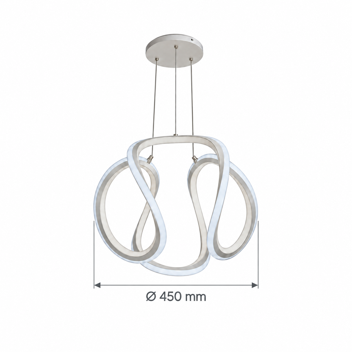 White Sculptural Loop Pendant, dimension diagram; body diameter 450 mm