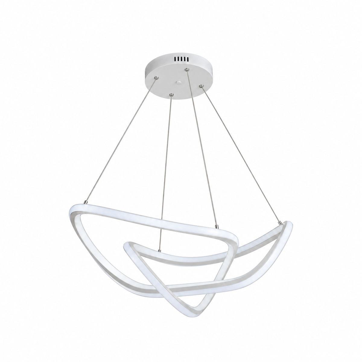 White Sweeping Ribbon Pendant, unlit studio view