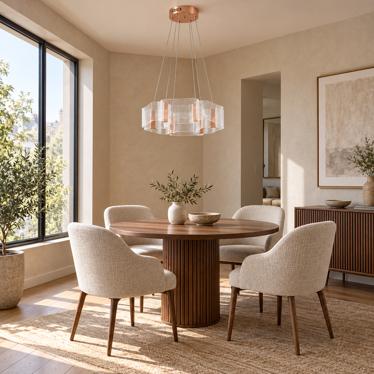 Rose-gold-tone acrylic cluster chandelier YL7572--6D-120W-3C, daylight interior, light off